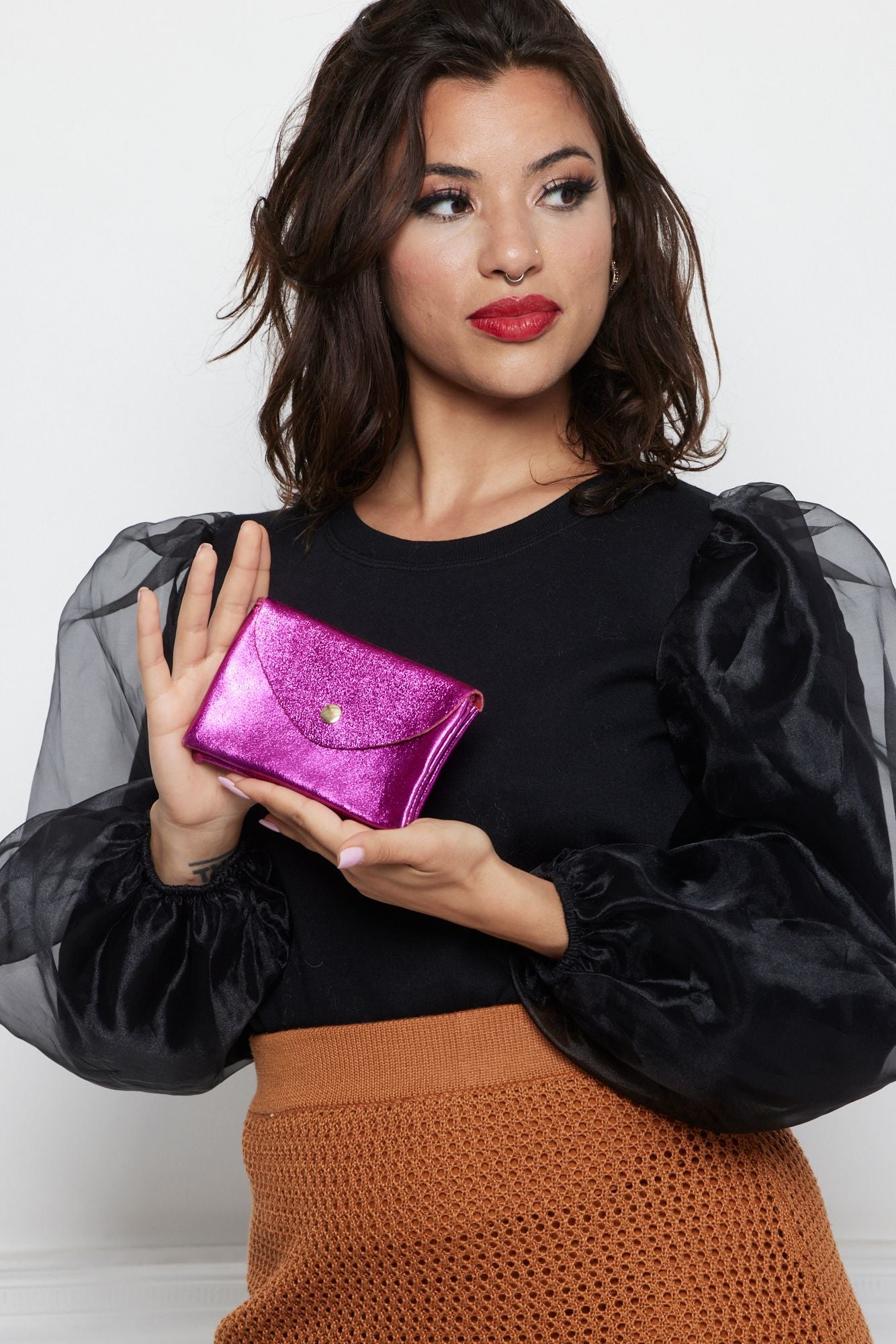 Coin Wallet - Metalic leather - Magenta