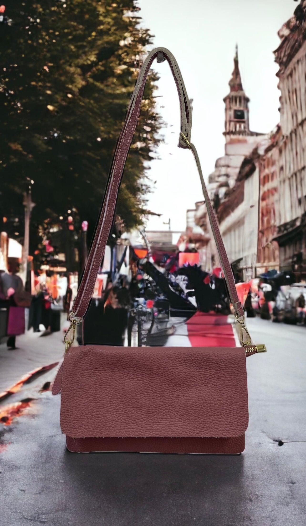 Crossbody Bag - Pebble Leather - Mauve