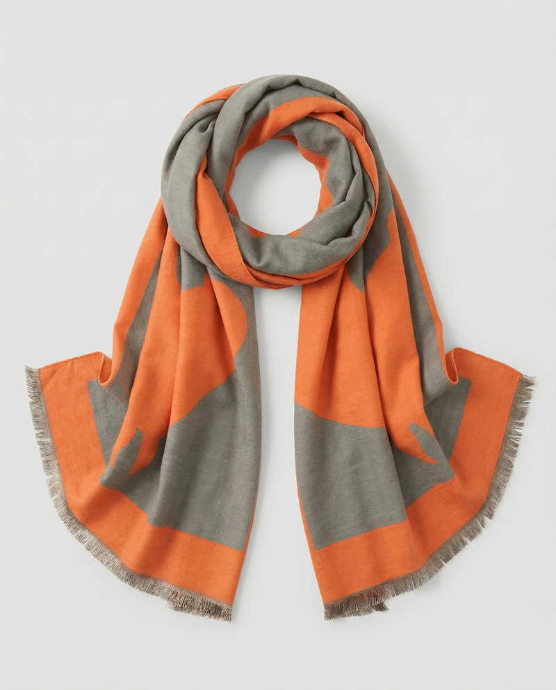 Orange and eucalyptus horse-head motif wrap on a white background