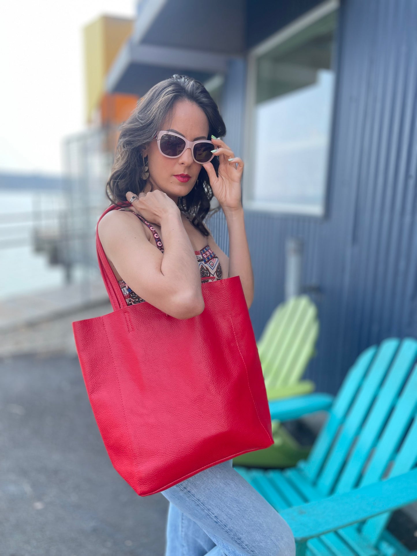 Tote bag - Pebble Leather - Red