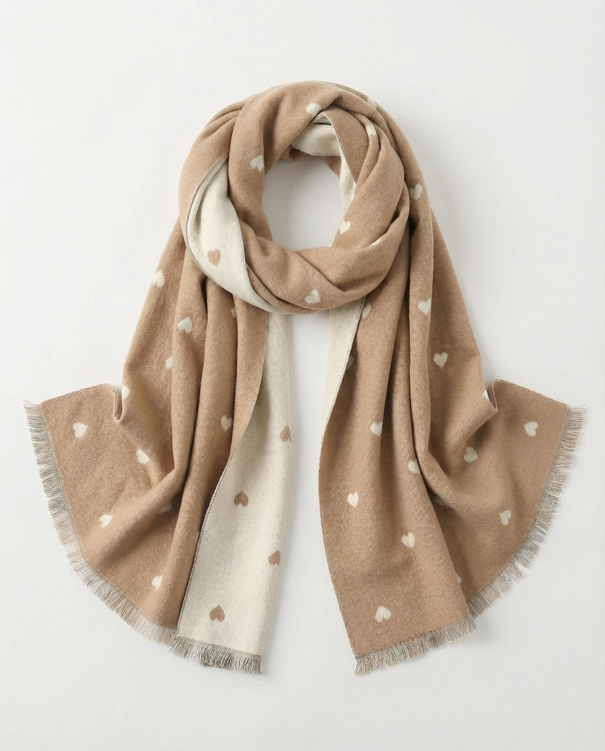 Wrap with small hearts in Camel and Beige