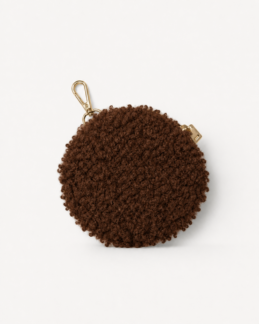 Soft teddy fabric coin wallet walnut in a stylish compact design for everyday essentials.