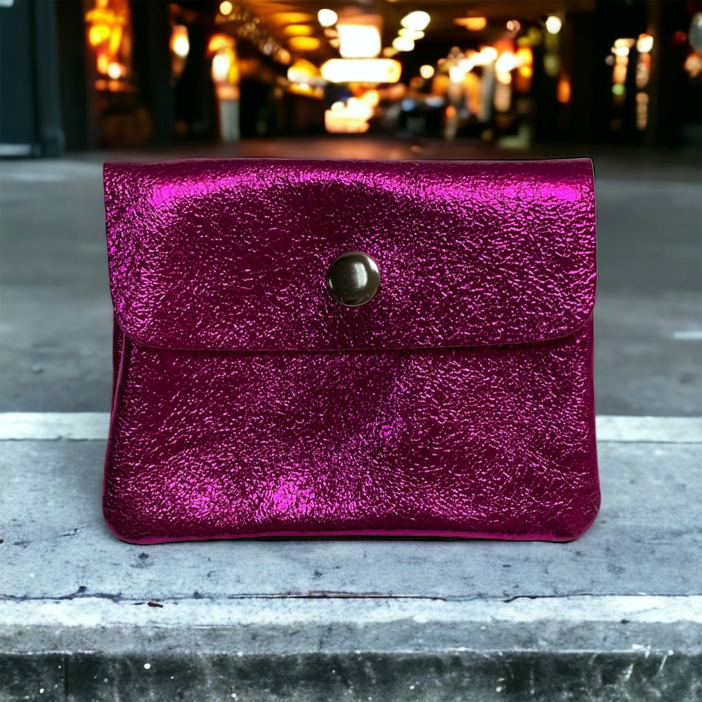 Mini Coin Wallet - Metalic Leather - Magenta