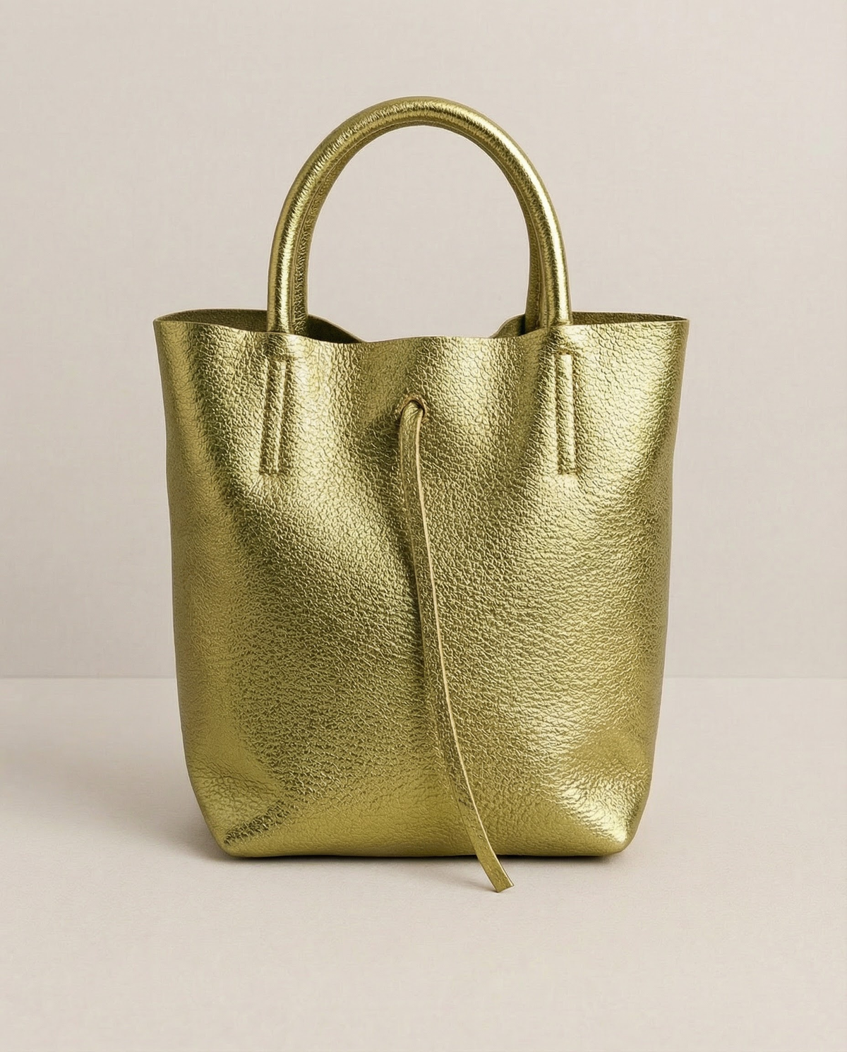 Mini Tote Bag in Pistachio metallic Italian leather
