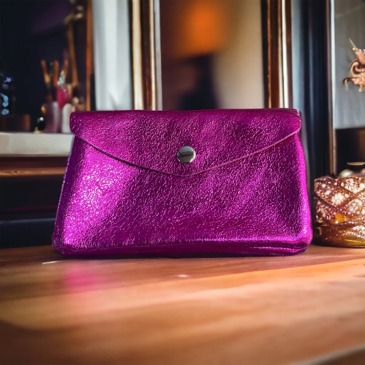 Coin Wallet - Metalic leather - Magenta