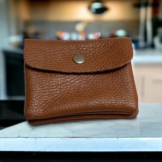 Mini Coin Wallet - Pebble Leather - Caramel