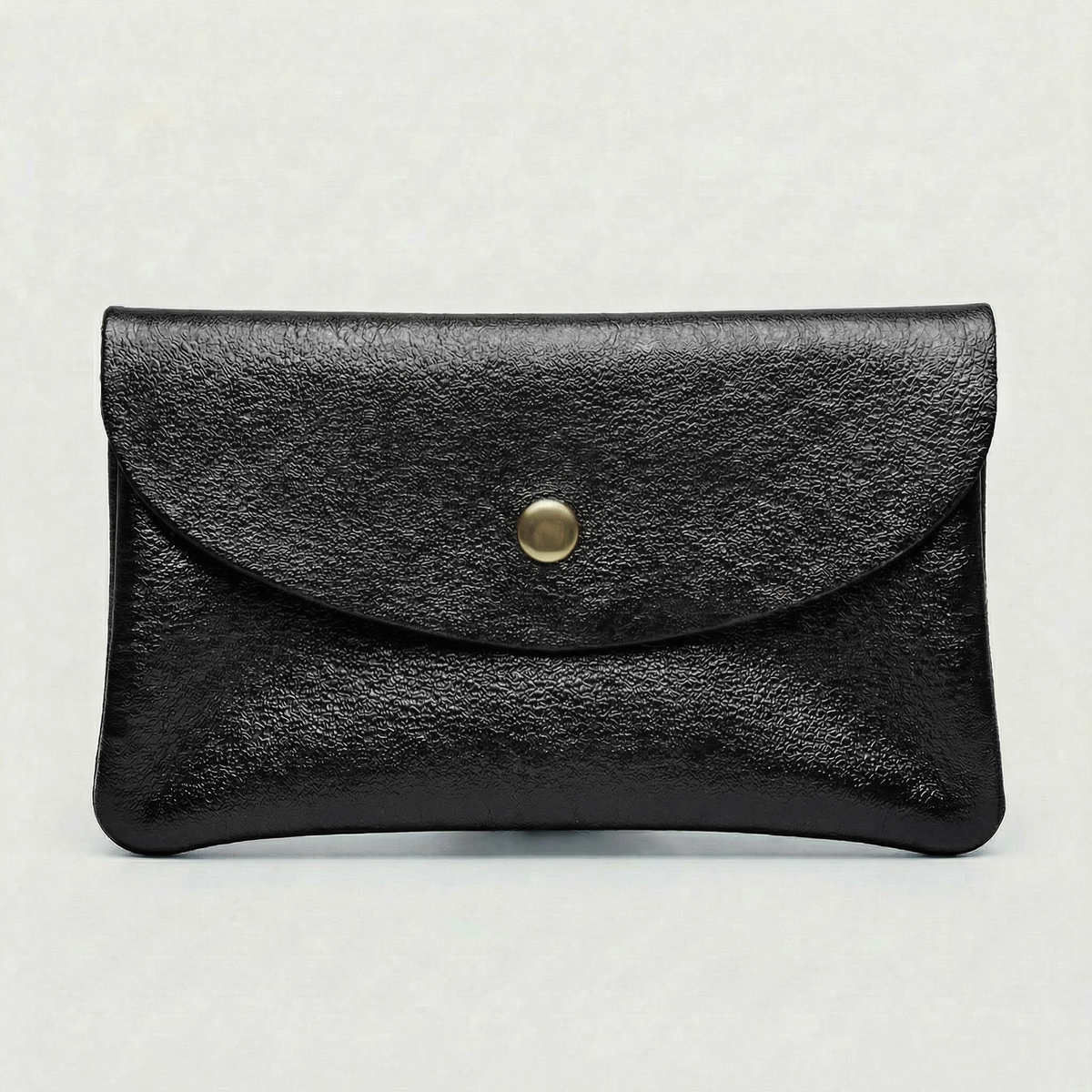 Black metallic leather wallet available in mini coin wallet, coin wallet, and cellphone wallet sizes.