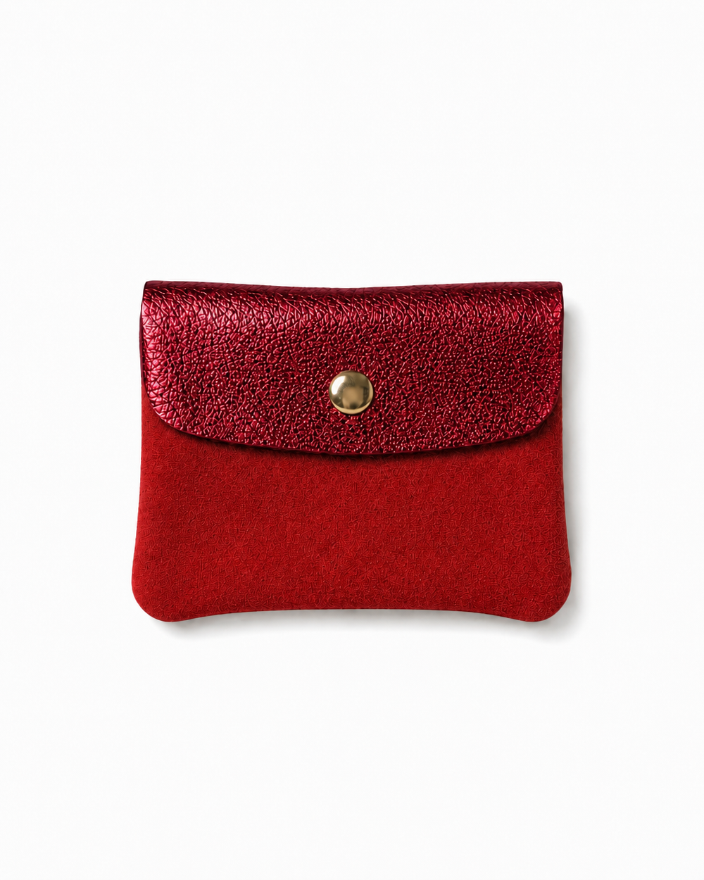 Mini Coin Suede Wallet in Red Two-Tone with premium leather, soft suede, and a secure snap-button closure.