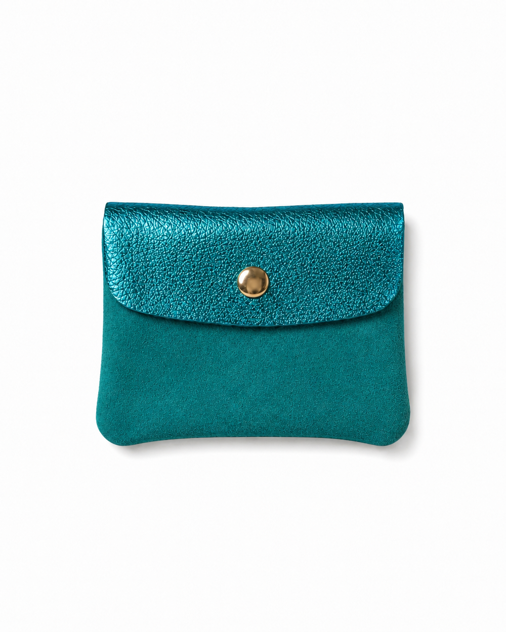 Mini Coin Suede Wallet in Turquoise Two-Tone with premium leather, soft suede, and a secure snap-button closure.