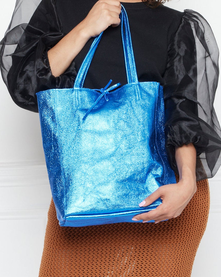 Tote Bag – Metallic Leather – Cobalt Blue