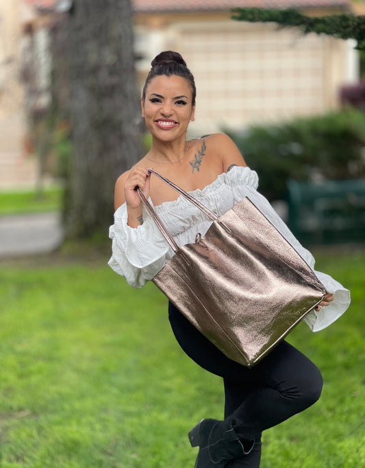 Tote bag - Metallic Leather - Antique gold
