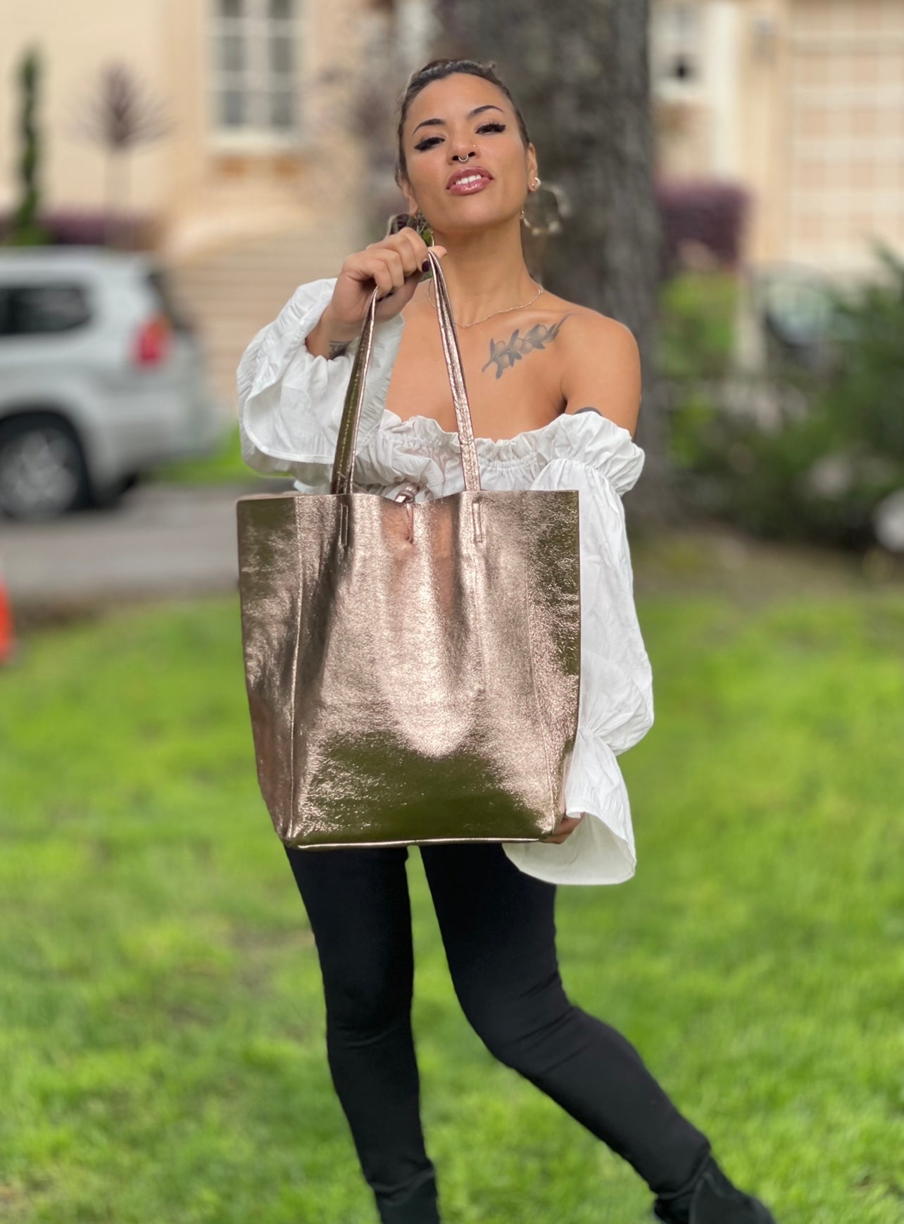 Tote bag - Metallic Leather - Antique gold