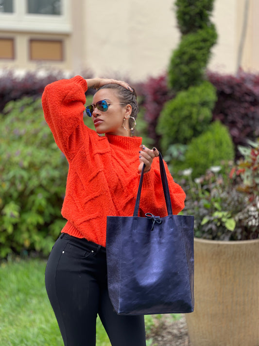 Tote Bag - Metalic Leather - Indigo.