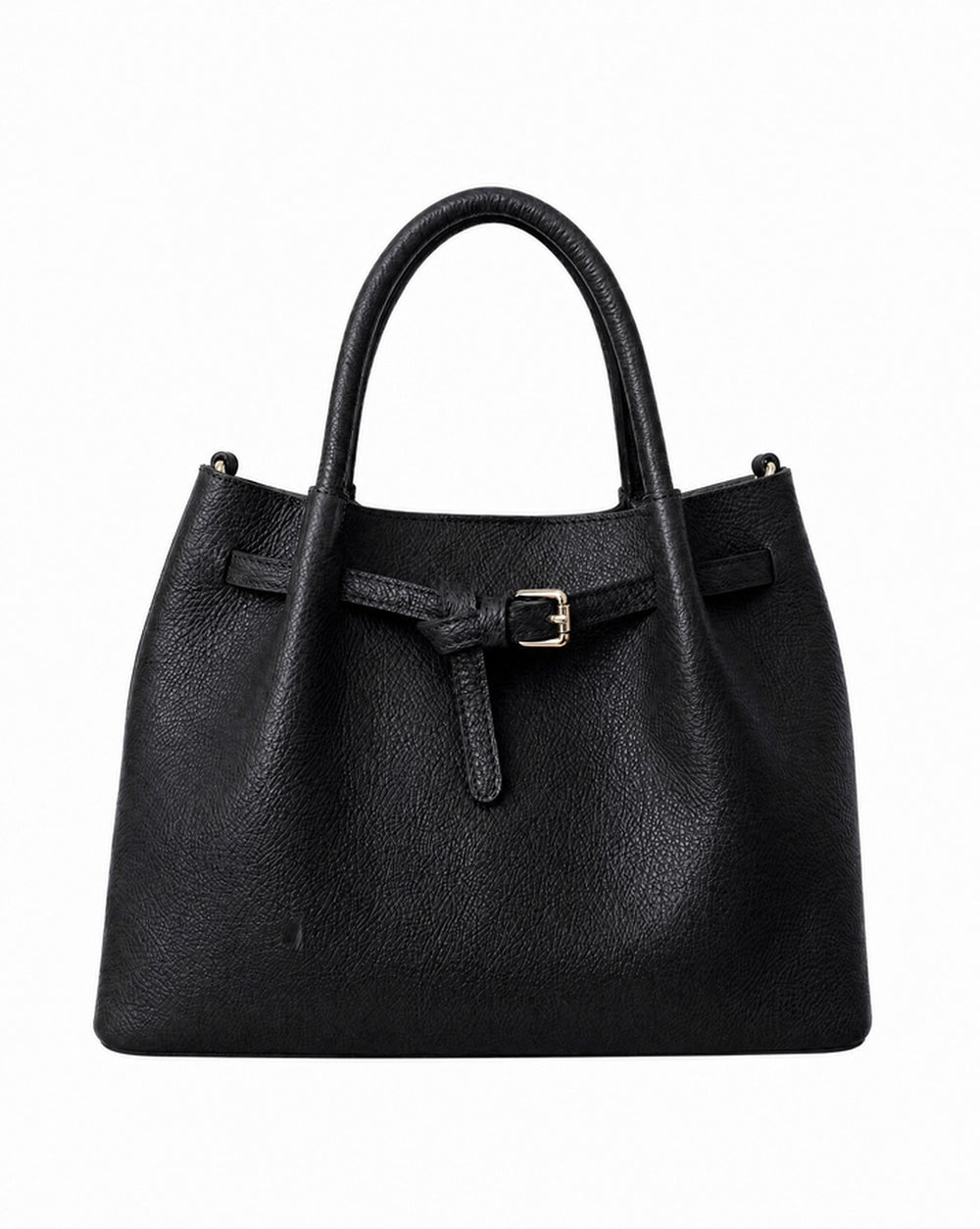 Belladonna structured tote in Nero black full-grain pebbled Italian leather by Tourance