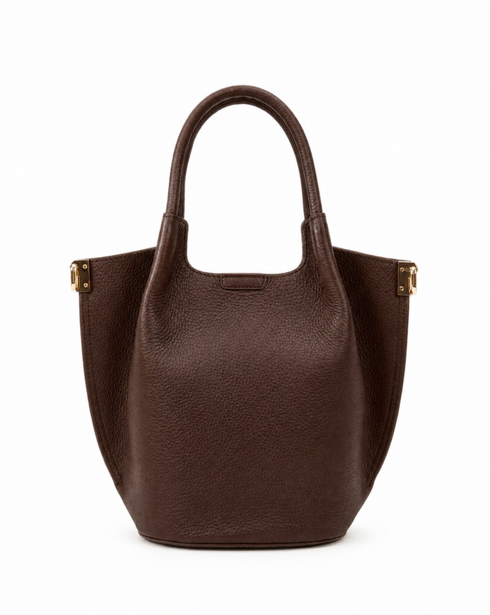 Luminara bucket tote in Moka brown full-grain pebbled Italian leather by Tourance