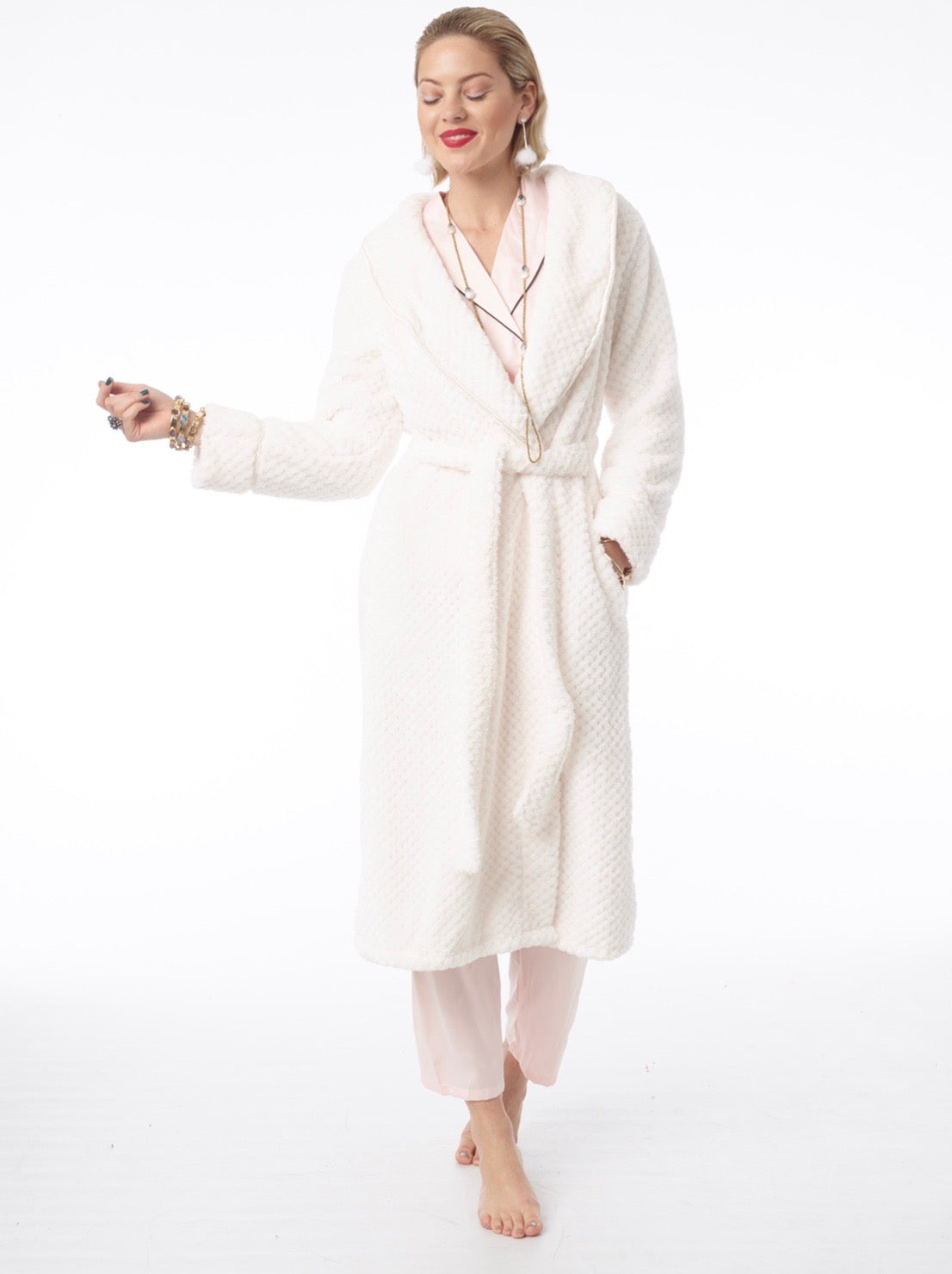 Woman wearing Ivory Kristine Robe