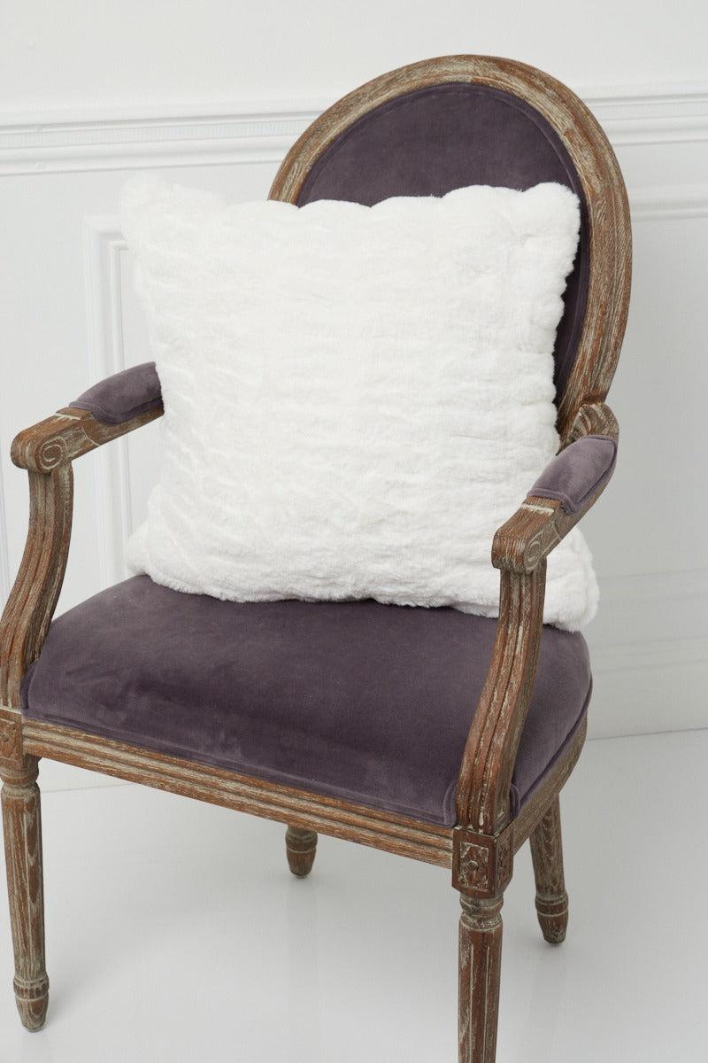 Florence square accent pillow in ivory faux fur