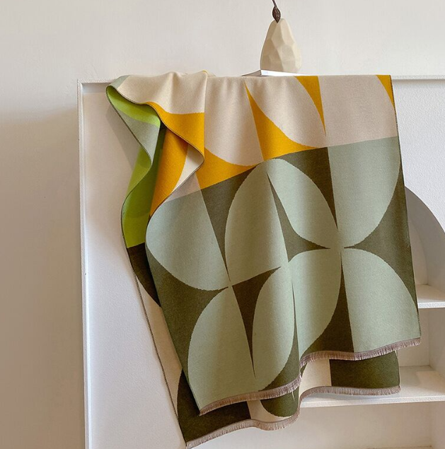 Decorative wrap with geometric pattern on a white surface