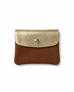 Mini Coin Suede Wallet in Antique Gold Two-Tone with premium leather, soft suede, and a secure snap-button closure., view 1