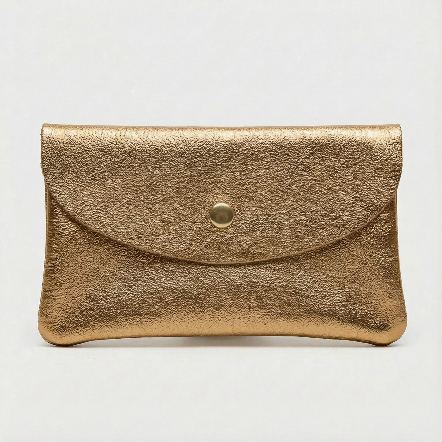 Antique Gold metallic leather coin wallet with textured finish, snap closure, compact Italian‑made design, stylish everyday accessory