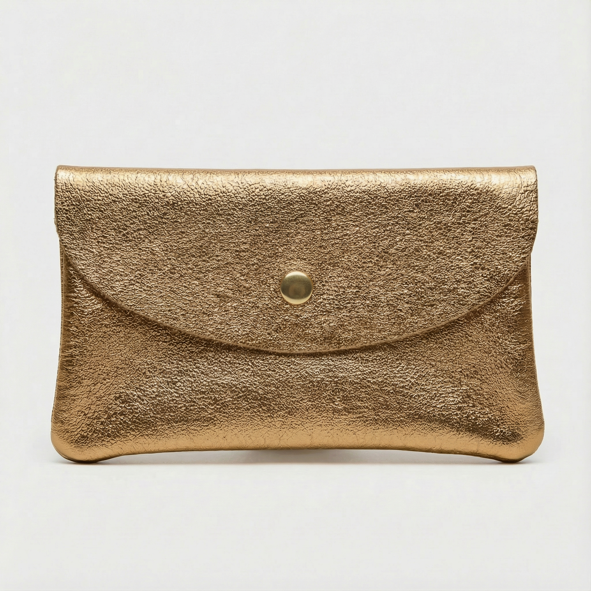 Antique Gold metallic leather coin wallet with textured finish, snap closure, compact Italian‑made design, stylish everyday accessory