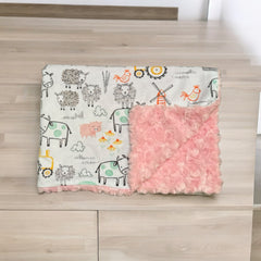 Baby blanket with Baba Sheep print in soft neutral tones, view 1