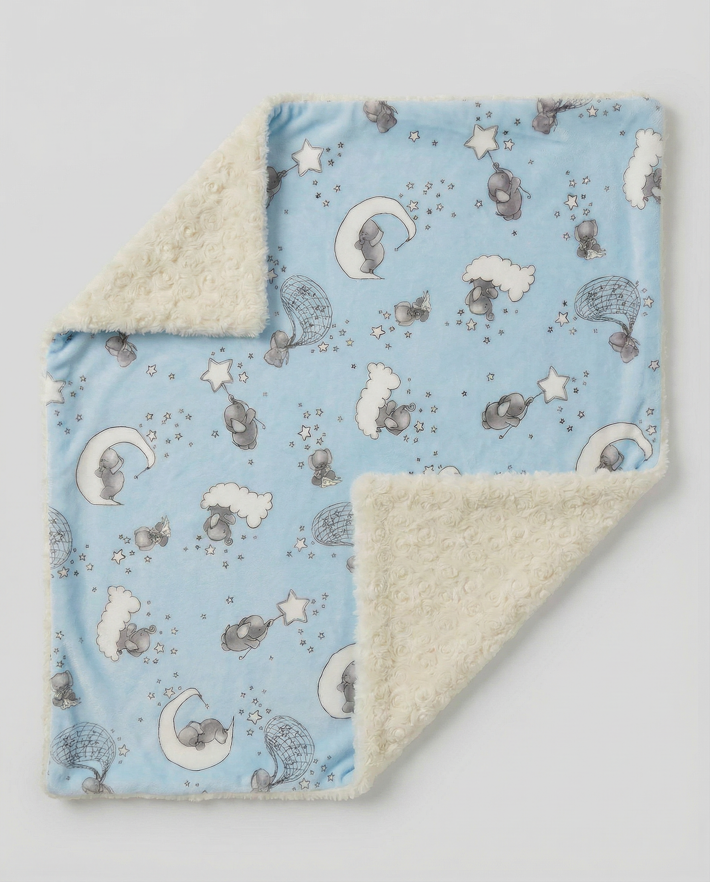 Baby Blanket - Lullaby Blue & Ivory Rosebud