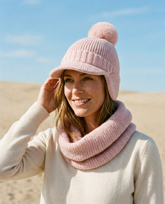 Chiara Hat & Neck Warmer - Pink, view 2