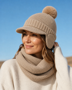 Chiara Hat & Neck Warmer - Taupe, view 2
