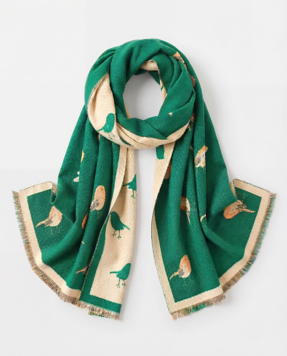 Green wrap with bird pattern on a white background