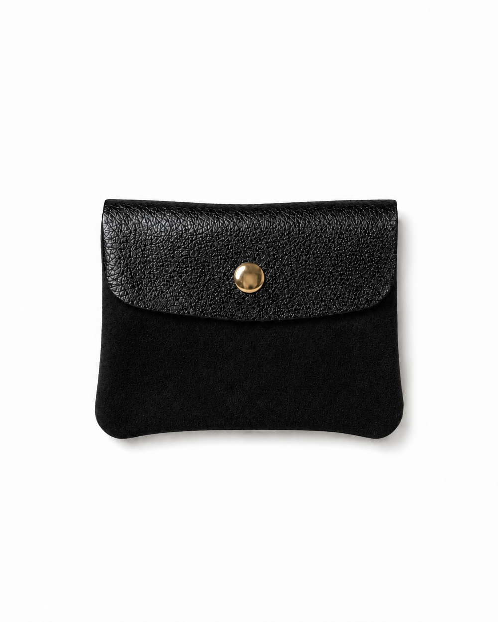 Mini Coin Suede Wallet in Black Two-Tone with premium leather, soft suede, and a secure snap-button closure.