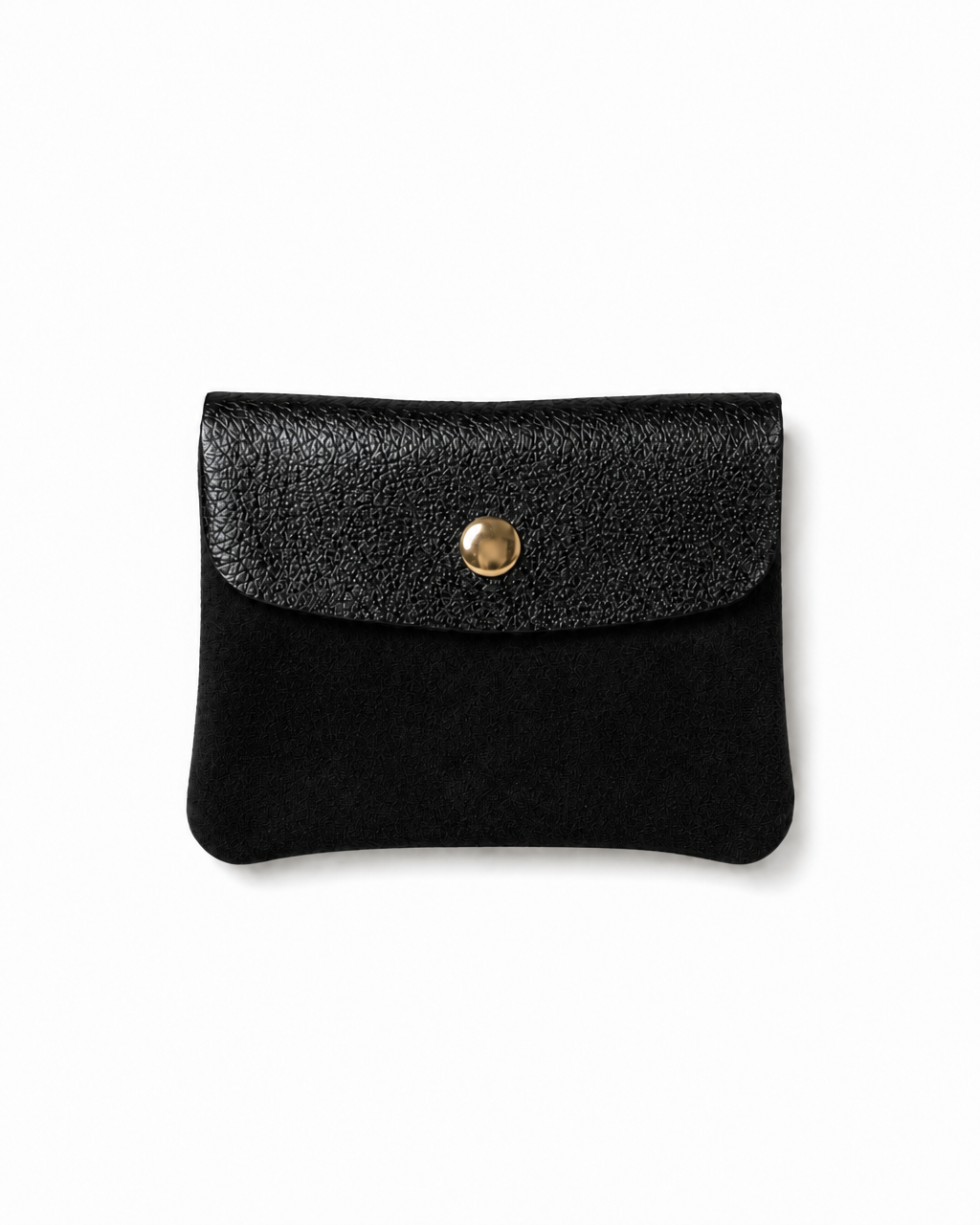 Mini Coin Suede Wallet in Black Two-Tone with premium leather, soft suede, and a secure snap-button closure.
