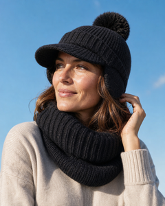 Chiara Hat & Neck Warmer - Black, view 3