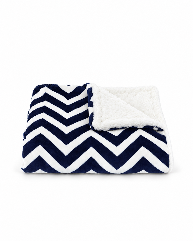Chevron Baby Blanket In Navy & Ivory
