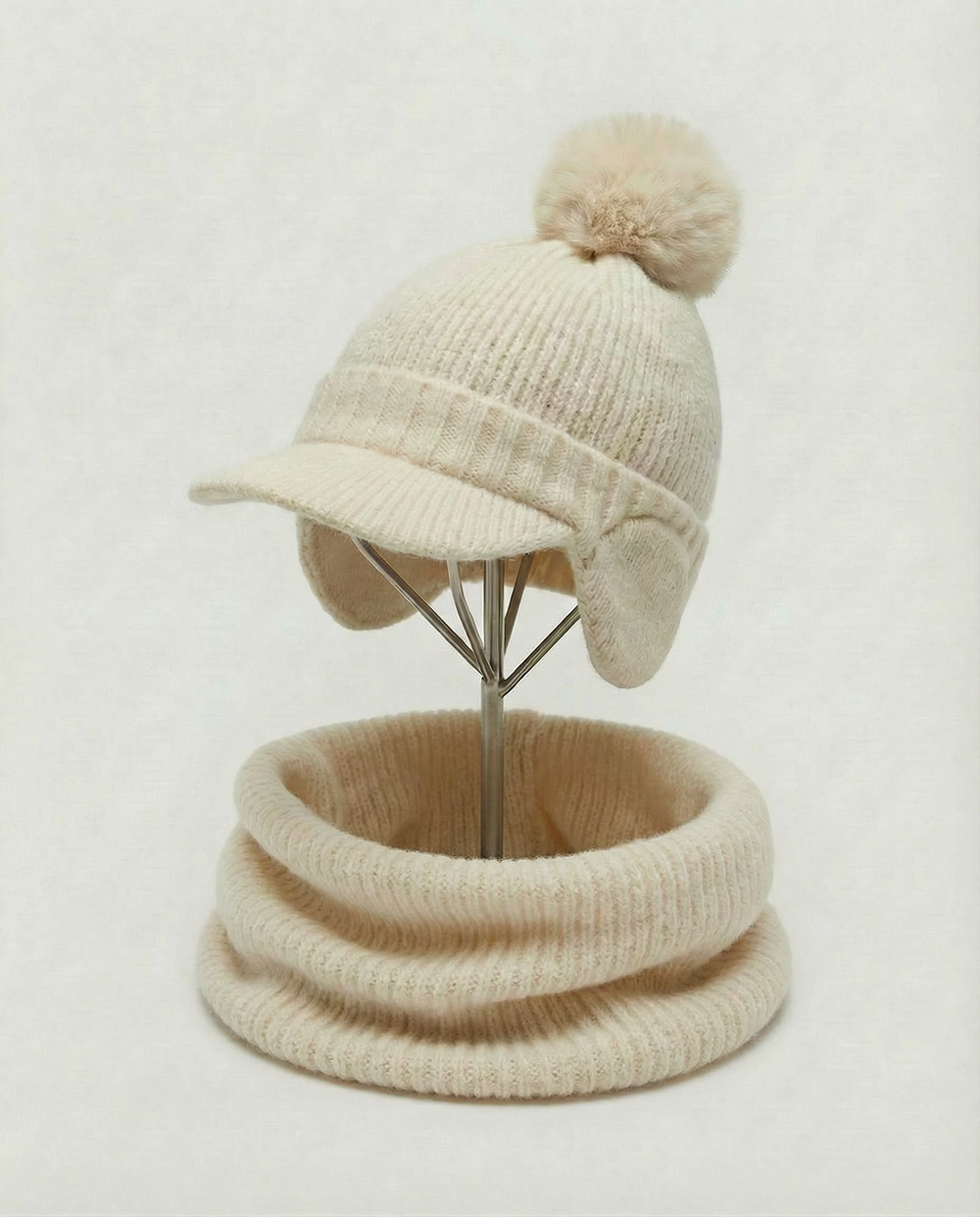Champagne knit hat and matching neck warmer set