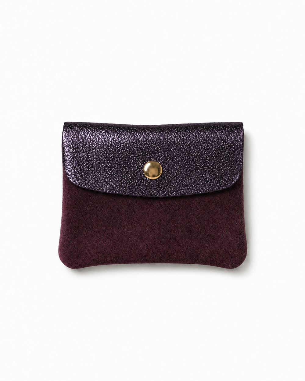 Mini Coin Suede Wallet in Chocolate Two-Tone with premium leather, soft suede, and a secure snap-button closure.