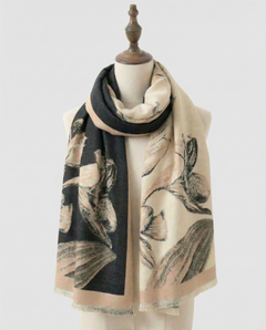 Wrap with floral pattern draped over a mannequin on a light gray background, view 2
