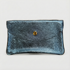 Denim metallic leather wallet available in mini coin wallet, coin wallet, and cellphone wallet sizes., view 1