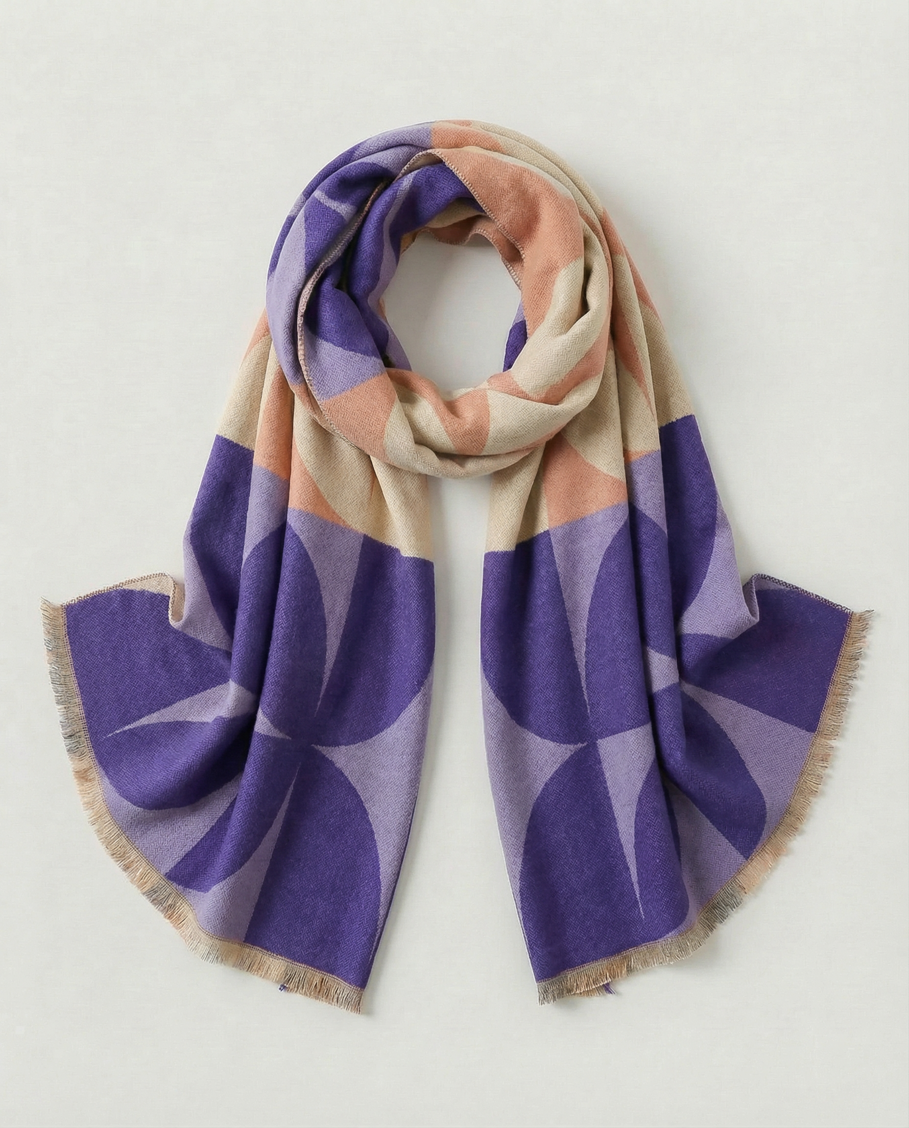 Colorful wrap with purple and pink pattern on a light gray background