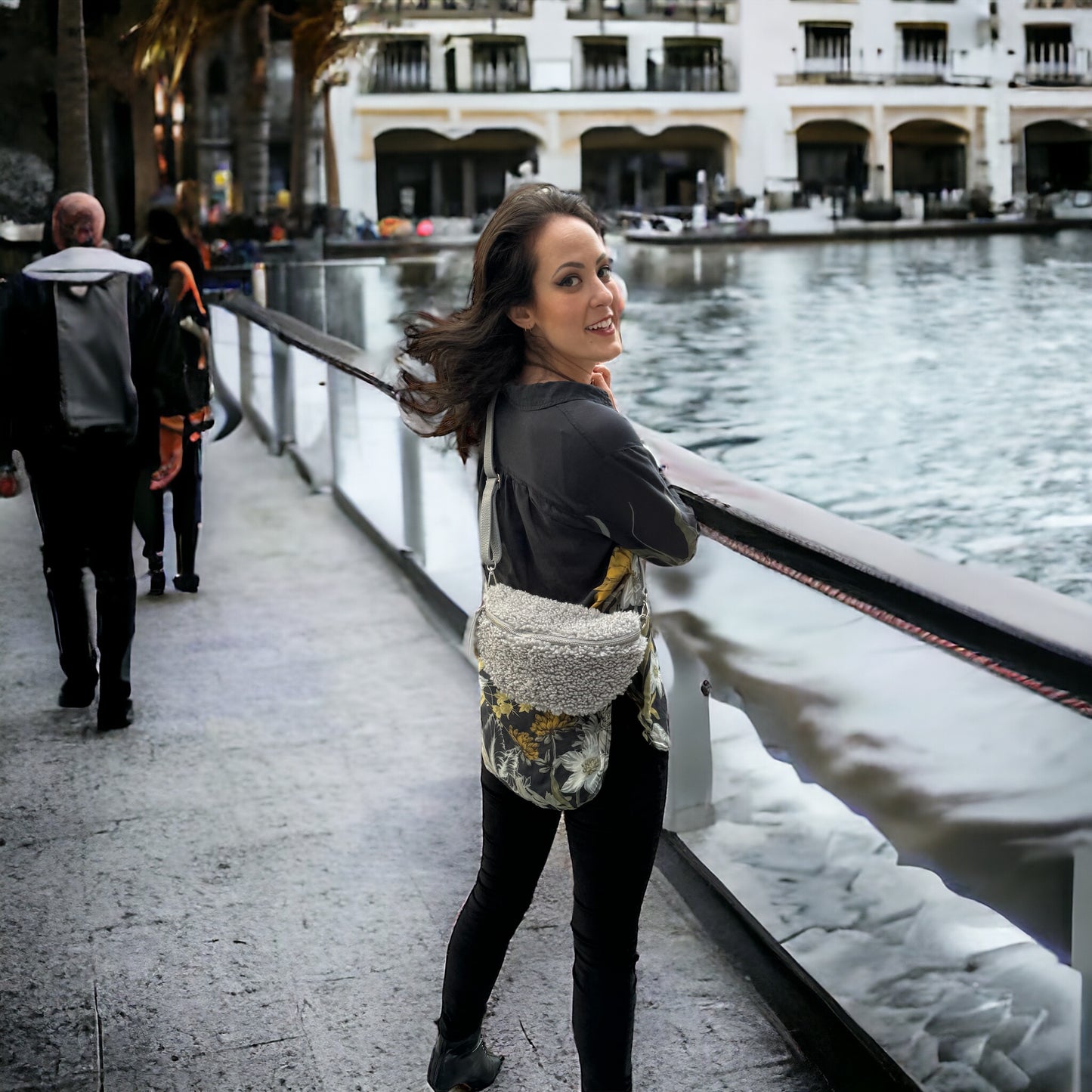 Fanny Bag - Teddie soft fabric and Leather - Silver