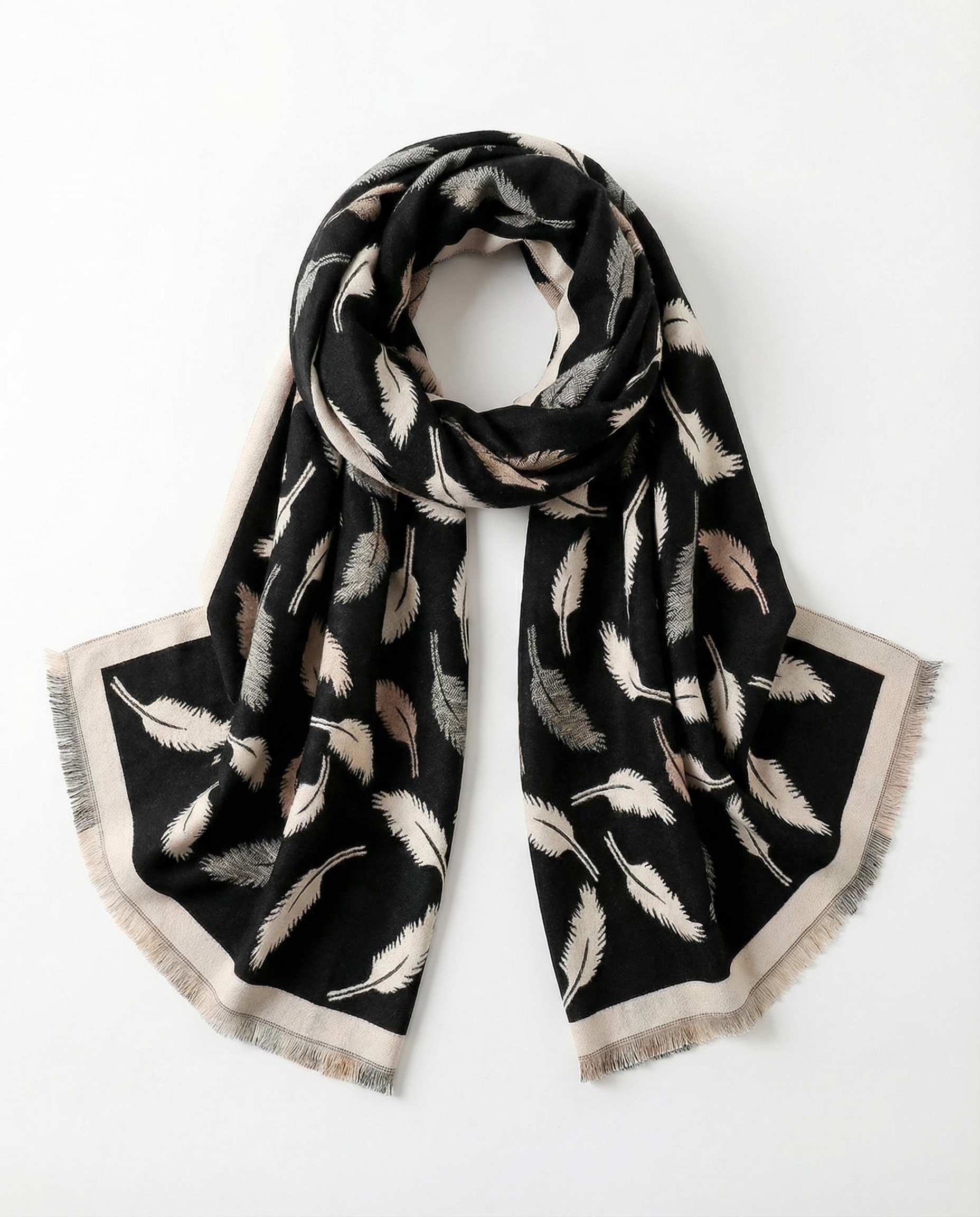 Black Wrap with feather pattern on a white background