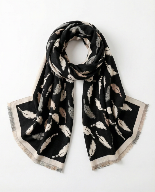 Black Wrap with feather pattern on a white background