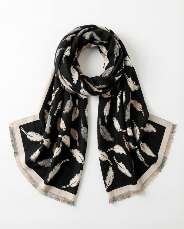 Black Wrap with feather pattern on a white background