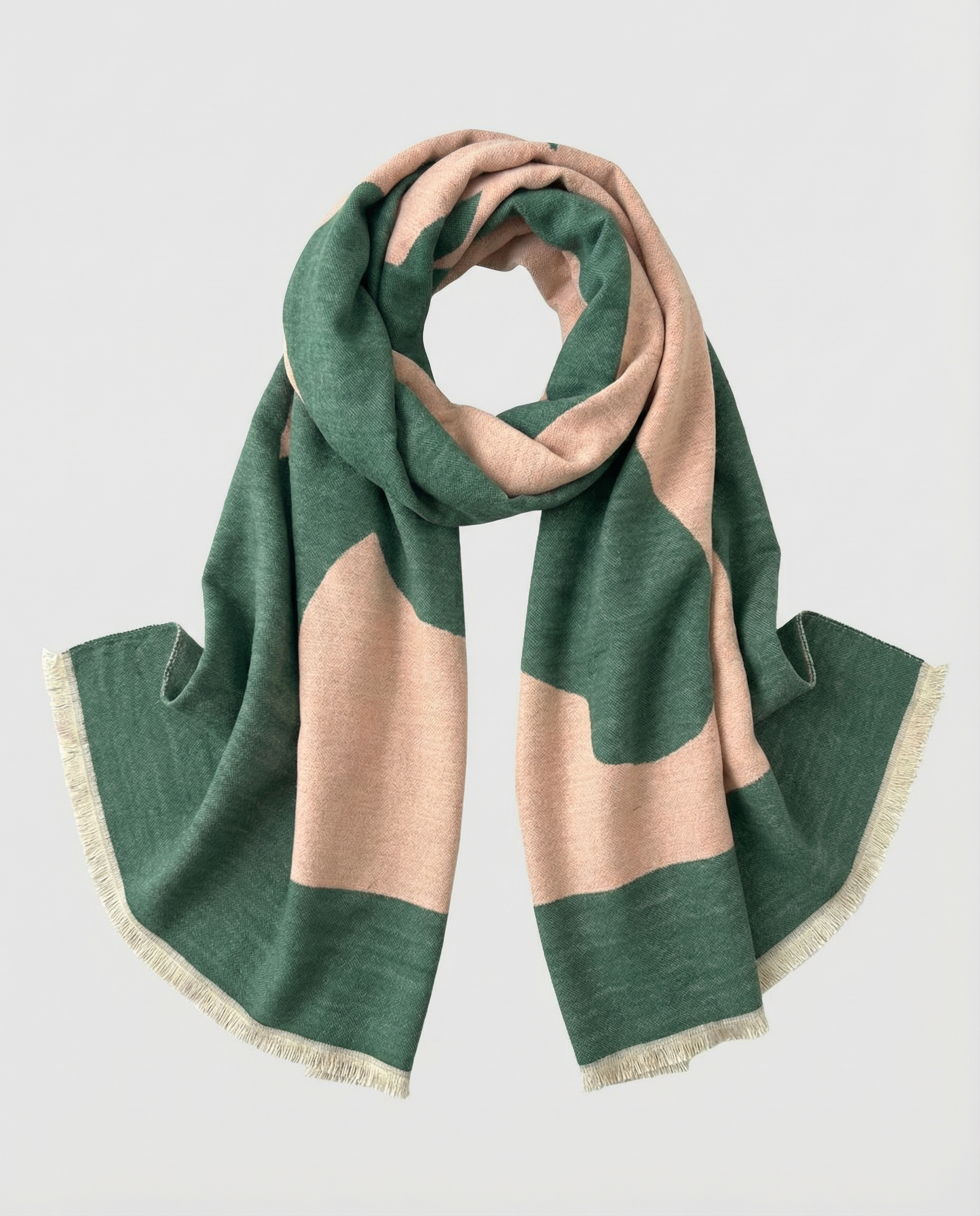 Green and beige horse-head motif wrap on a light gray background