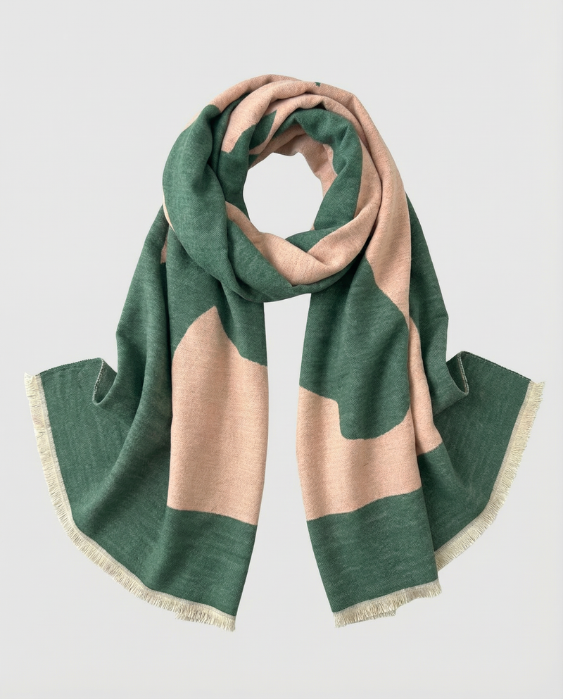 Green and beige horse-head motif wrap on a light gray background