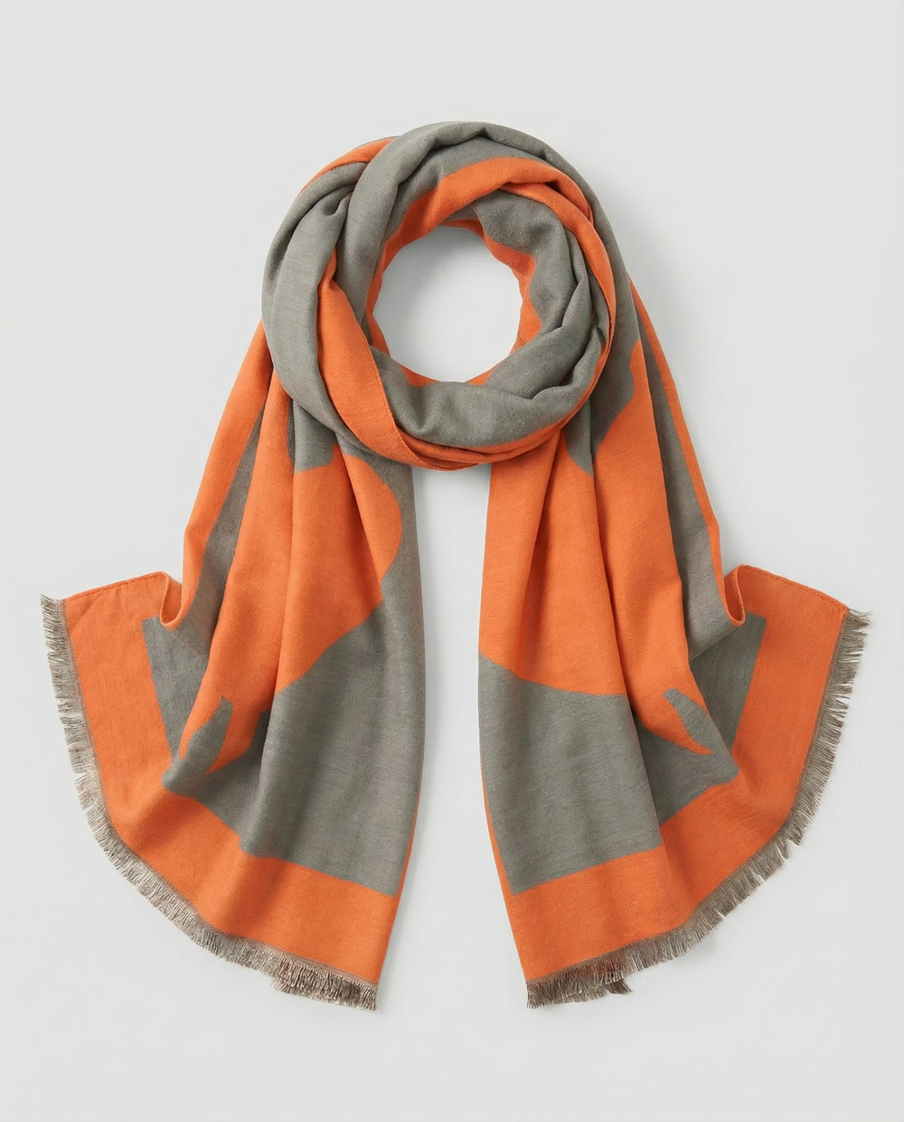 Orange and eucalyptus horse-head motif wrap on a white background