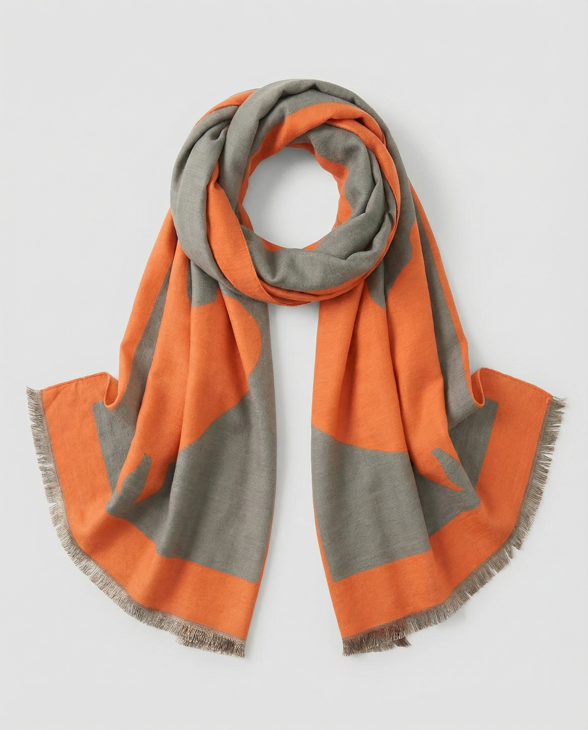 Orange and eucalyptus horse-head motif wrap on a white background