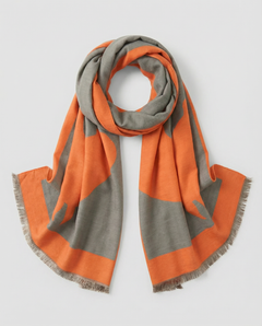 Orange and eucalyptus horse-head motif wrap on a white background, view 1