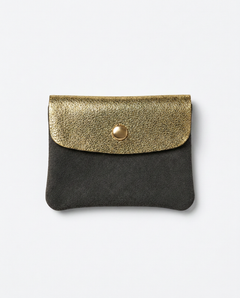 Mini Coin Suede Wallet in Gold Two-Tone with premium leather, soft suede, and a secure snap-button closure., view 1