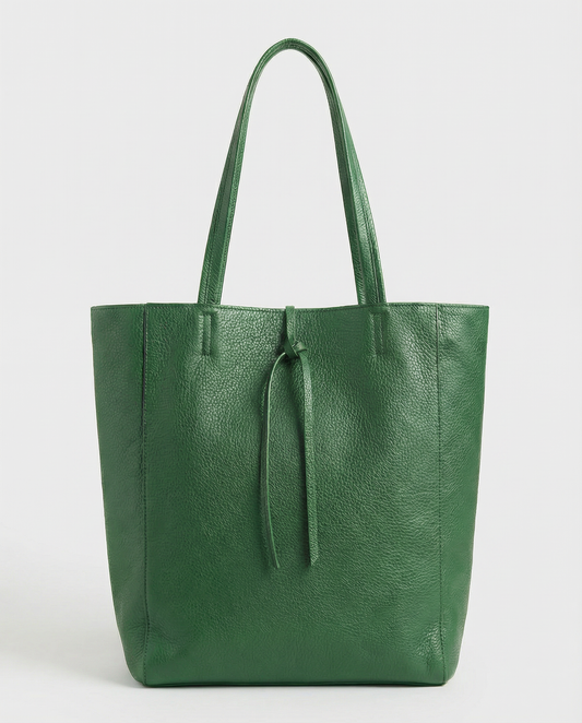 Kelly Green pebble leather tote bag available in Tote Bag and Mini Tote sizes. 